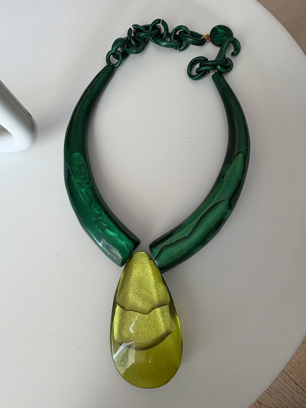 Dominique Denaive Paris Green Resin Statement Pendant Necklace